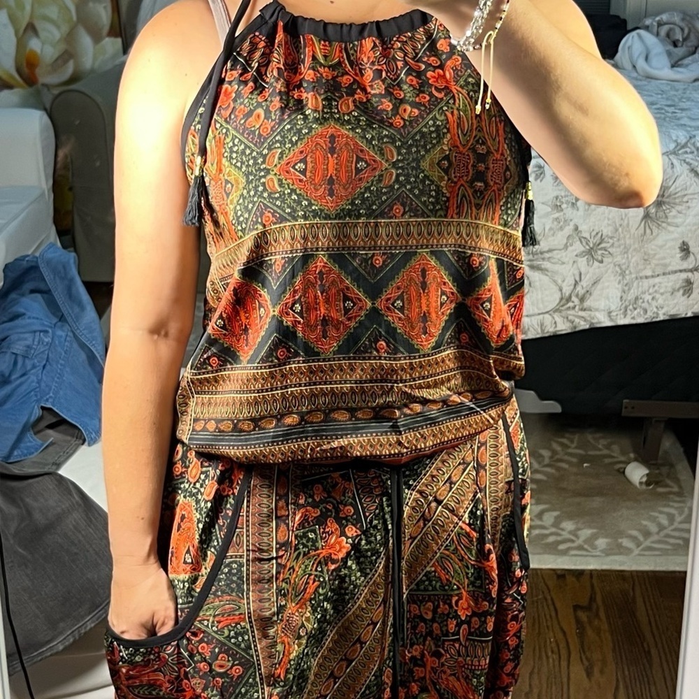 Karma Highway Halter Tie Neck Jumpsuit O/S Viscose Fabric Tassel Tie String - Picture 4 of 9